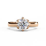 Round Cut Moissanite Engagement Ring | Vintage Six Prong Solitaire with Hidden Accents | 18K Gold & Platinum Bridal Ring